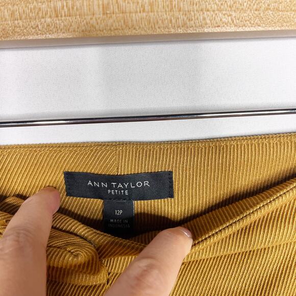 New Ann Taylor 12P Mustard Brown High Rise Textured Wide Leg Trouser Pants Work - Picture 8 of 10